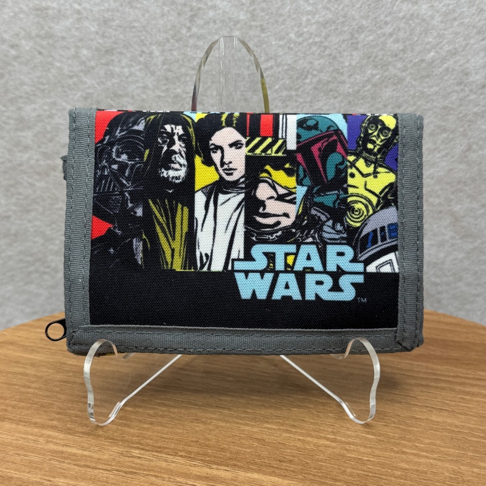 Star Wars Trifold Canvas Wallet OS‎ Black Gray Darth Vader Leia Retro Geekcore